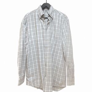 Peter Millar Dress Shirt Mens L‎ Button Down Collar Plaid Gray Beige Corpcore
